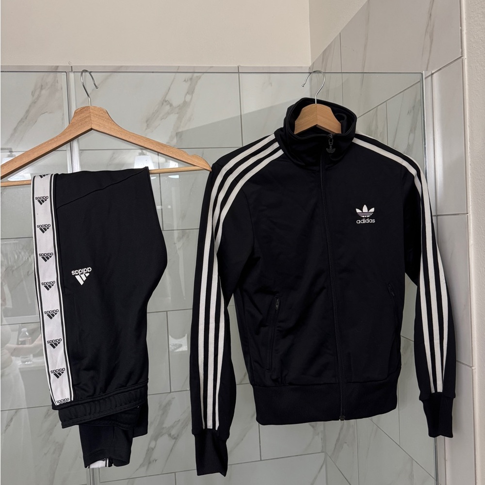 Adidas Black Track Suit with White Stripes